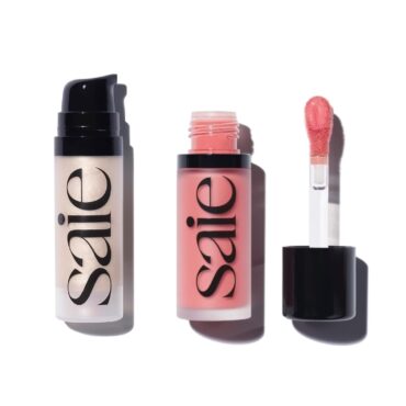 Saie Mini Glowy Super Gel Lightweight llluminator & Makeup Primer - Starglow (0.5 oz) + Dew Blush - Lightweight Liquid Blush with a Blendable + Buildable Cream Finish - Sweetie (.40 oz)