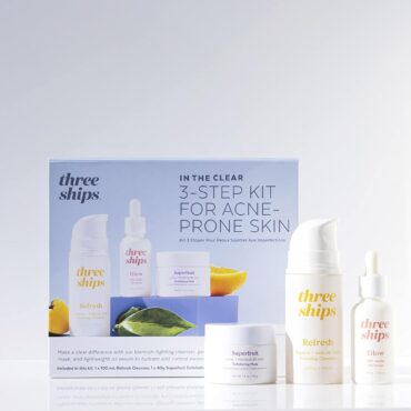 Three Ships In The Clear 3-Step Kit for Blemish-Prone Skin – As Seen on Dragons’ Den – Skin Care Kit with Salicylic Acid Cleanser, Exfoliating Face Mask and Jojoba Oil Facial Serum, 3 Piece Set