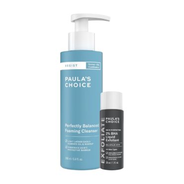 Paula's Choice RESIST Perfectly Balanced Foaming Cleanser + Travel Size 2% BHA Salicylic Acid Liquid Exfoliant Duo, for Oily and Combination Skin Types, Set of 2