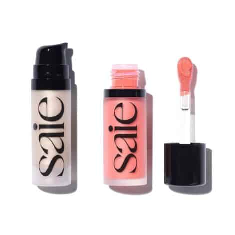 Saie Mini Glowy Super Gel Lightweight llluminator & Makeup Primer - Starglow (0.5 oz) + Dew Blush - Lightweight Liquid Blush with a Blendable + Buildable Cream Finish - Poppy (.40 oz)