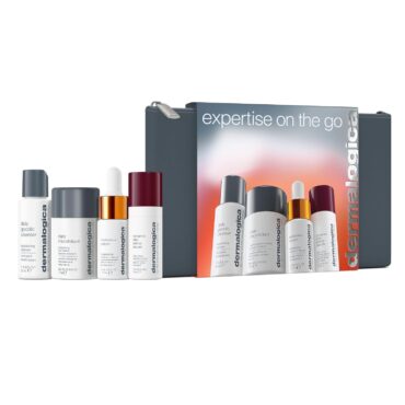Dermalogica Expertise on the Go – Travel Size Skin Care Gift Set, Contains Face Cleanser, Exfoliator, Serum, Moisturizer with SPF, and Skincare Bag