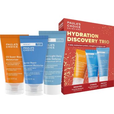 Paula’s Choice Hydration Trio Travel Essentials Mini Kit, Includes C5 5% Vitamin C Moisturizer, RESIST Barrier Repair Moisturizer and RESIST Wrinkle Defense Matte Tinted Moisturizer SPF 30, Set of 3