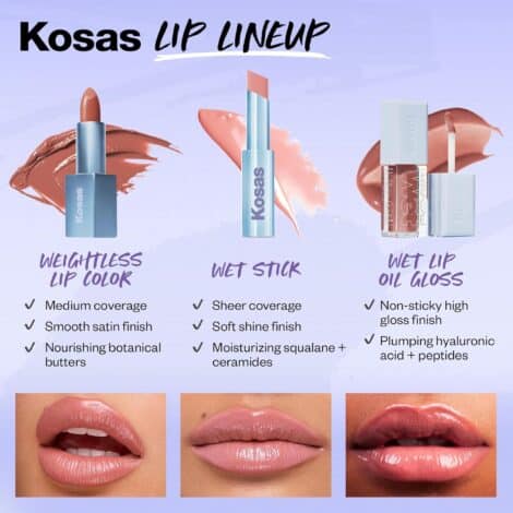 Kosas Wet Stick Moisturizing Shiny Sheer Lipstick with Ceramides, Hyaluronic acid, Peptides and Mango Butter - Soothes, Softens, and Moisturizes Lips – 100 Degrees - Image 7