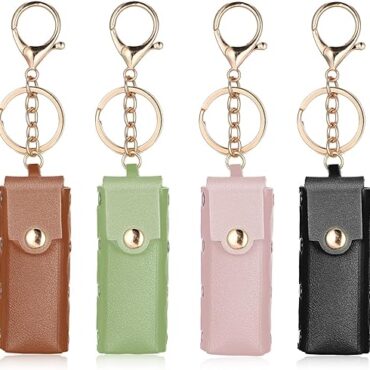 4 Pcs Lipstick Holder Keychain PU Leather Chapstick Case Keychain Lip Balm Travel Lip Balm Organizer Holder Lipstick Makeup Storage Case for Women Girls